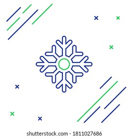 Icono de copo de nieve de línea aislado en fondo blanco. Feliz Navidad y Feliz Año Nuevo. Concepto de esquema colorido. Vector