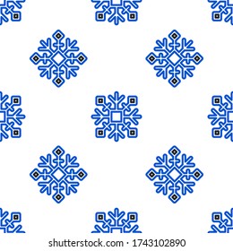 Icono de copo de nieve de línea aislado patrón sin fisuras en fondo blanco. Concepto de esquema colorido. Vector