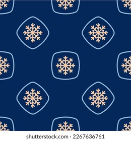 Icono de copo de nieve de línea aislado patrón sin fisuras en fondo azul. Feliz Navidad y Feliz Año Nuevo.  Vector