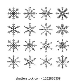 Line snowflakes icon set. Vector illustration of winter snow flakes. Isolated object on white background