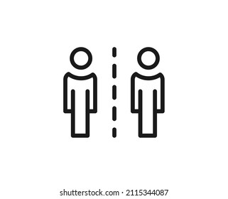 Line socail distance icon isolated on white background. Outline symbol for website design, mobile application, ui. Hygiene pictogram. Vector illustration, editorial stroсk. 