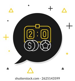 Linha Futebol de futebol apostando ícone de dinheiro isolado no fundo branco. Apostador de futebol. Apostas de futebol online ganham dinheiro. Conceito de contorno colorido. Vetor