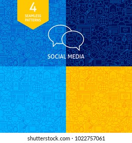 Line Social Media Patterns. Four Vector Website Design Backgrounds.