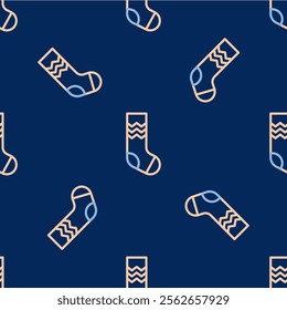 Line Socks icon isolated seamless pattern on blue background.  Vector