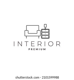 line sofa comfort with table small logo design vector graphic symbol icon sign illustration creative idea