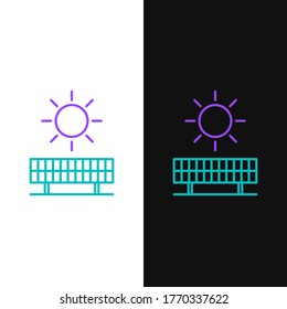 Line Solar energy panel and sun icon isolated on white and black background. Colorful outline concept. Vector