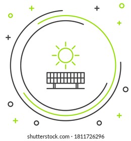 Line Solar energy panel and sun icon isolated on white background. Colorful outline concept. Vector