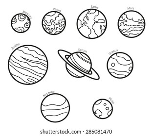 Line Solar system planets, vector