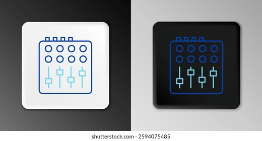 Line Sound mixer controller icon isolated on grey background. Dj equipment slider buttons. Mixing console. Colorful outline concept. Vector