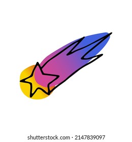 Line Space doodle comet. Hand-drawn asteroid isolated on white background. Astronomical object. Universe meteorite, falling star sign. Astronomy, astrology, cosmos symbol. Vector science illustration