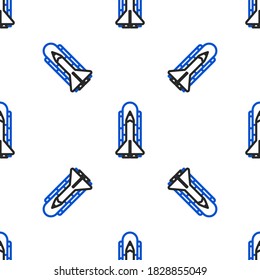 Line Space shuttle and rockets icon isolated seamless pattern on white background. Colorful outline concept. Vector