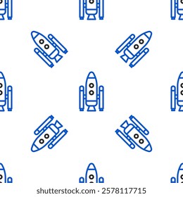 Line Space shuttle and rockets icon isolated seamless pattern on white background. Colorful outline concept. Vector