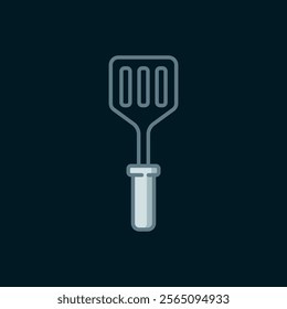 Line Spatula icon isolated on black background. Kitchen spatula icon. BBQ spatula sign. Barbecue and grill tool. Flat filled outline style with shadow. Vector