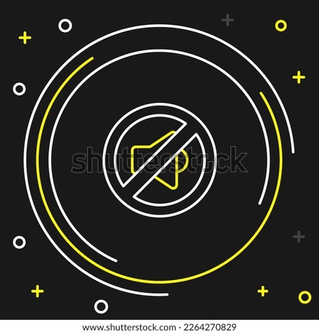 Line Speaker mute icon isolated on black background. No sound icon. Volume Off symbol. Colorful outline concept. Vector