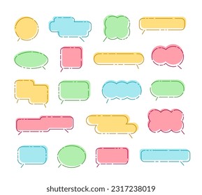 Line speech bubble frames. Smart callout box, simple chat frame and with editable stroke paths vector set. Dialogue balloons, colorful communication clouds, conversation messages collection