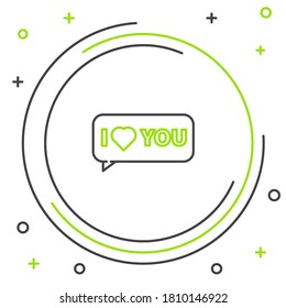 Line Speech bubble with text I love you icon isolated on white background. 8 March. International Happy Women Day. Colorful outline concept. Vector