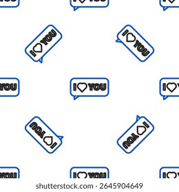 Line Speech bubble with text I love you icon isolated seamless pattern on white background. 8 March. International Happy Women Day. Colorful outline concept. Vector
