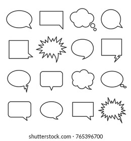 Line speech bubbles. Icon representing the speech or thoughts of a character in the comic. Vector line art illustration isolated on white background