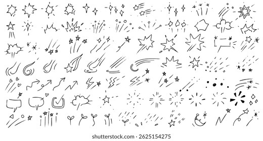 Efeito de desenho animado de velocidade de linha, conjunto de elementos de linha de movimento explosivo de lança. Estouro cômico, fumaça explosiva, velocidade de linha ícone do vetor de desenhos animados. Efeito de ação de rabiscar de desenho à mão. Ilustração vetorial