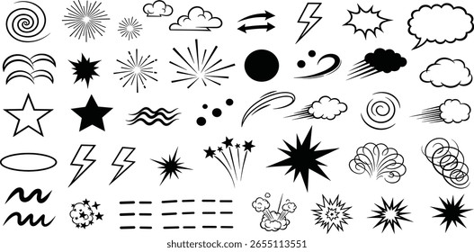 Line speed cartoon effect, boom explosive motion line element set. Comic boom burst, explosive smoke, line speed cartoon vector icon
