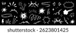 Line speed cartoon effect, comic smoke motion line element set. Comic boom motion, explosive energy, line speed cartoon vector icon. Hand drawn sketch doodle action effect. Vector illustration