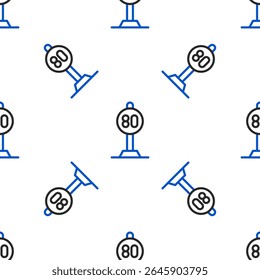 Line Speed limit traffic sign 80 km icon isolated seamless pattern on white background. Colorful outline concept. Vector