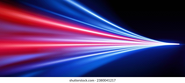 Fondo abstracto del efecto de luz de movimiento de velocidad de línea. Traza de color de neón dinámico azul y rojo. Tecnología digital de datos de internet y ciberconcepto de red. Bandera de rayos láser y desenfoque de gradiente