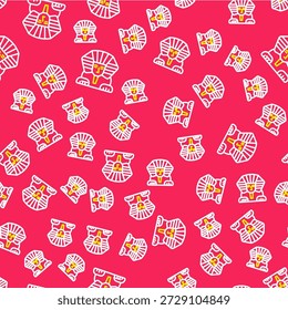 Linha Esfinge - criatura mítica do ícone do antigo Egito isolou o padrão sem costura no fundo vermelho.  Vetor