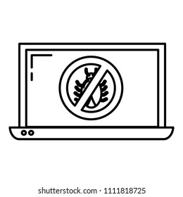 line spider forbidden sign inside laptop technology