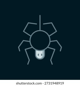 Line Spider Symbol einzeln auf schwarzem Hintergrund. Fröhliche Halloween-Party. Flach ausgefüllter Umrissstil mit Schatten. Vektorgrafik