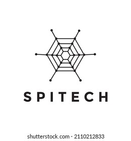 line spider web technology logo design, vector graphic symbol icon illustration