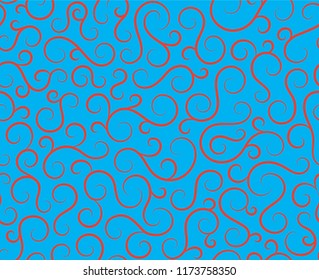 Line spiral abstract seamless pattern background.  Floral waves endless strokes. Water sea swirl decoration texture.Vector for print or fabric textile
