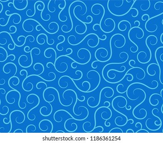 Line spiral abstract seamless pattern background.Curl ornament floral endless waves strokes.Sea aqua water swirl decoration texture.Vector for print or fabric textile.Cover for tile,flyleaf,wrapping.