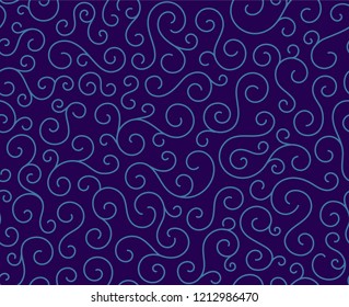 Line spiral abstract seamless pattern background.Curl ornament floral endless waves strokes.Sea aqua water swirl decoration texture.Vector for print or fabric textile.Cover for tile,flyleaf,wrapping.
