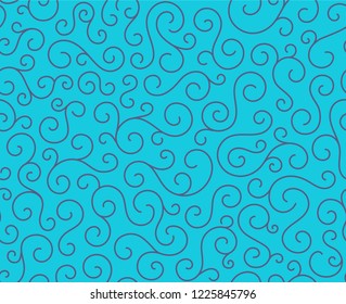 Line spiral abstract seamless pattern background.Curl ornament floral endless waves strokes.Sea aqua water swirl decoration texture.Vector for print or fabric textile.Cover for tile,flyleaf,wrapping.