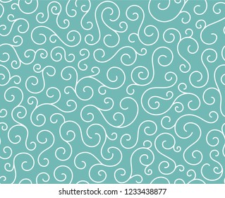 Line spiral abstract seamless pattern background.Curl ornament floral endless waves strokes.Sea aqua water swirl decoration texture.Vector for print or fabric textile.Cover for tile,flyleaf,wrapping.