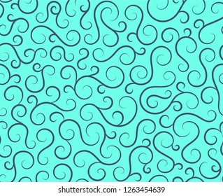 Line spiral abstract seamless pattern background.Curl ornament floral endless waves strokes.Sea aqua water swirl decoration texture.Vector for print or fabric textile.Cover for tile,flyleaf,wrapping.