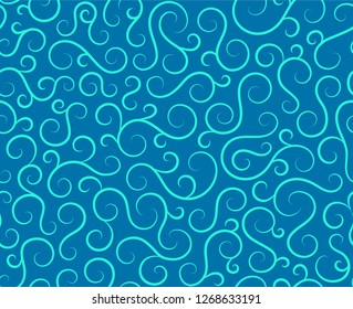 Line spiral abstract seamless pattern background.Curl ornament floral endless waves strokes.Sea aqua water swirl decoration texture.Vector for print or fabric textile.Cover for tile,flyleaf,wrapping.