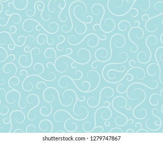Line spiral abstract seamless pattern background.Curl ornament floral endless waves strokes.Sea aqua water swirl decoration texture.Vector for print or fabric textile.Cover for tile,flyleaf,wrapping.