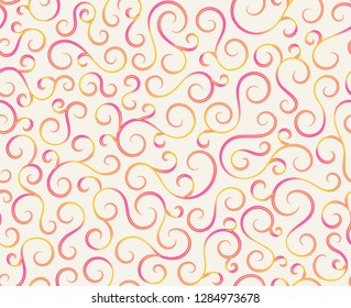 Line spiral abstract seamless pattern background.Curl ornament floral endless waves strokes.Sea aqua water swirl decoration texture.Vector for print or fabric textile.Cover for tile,flyleaf,wrapping