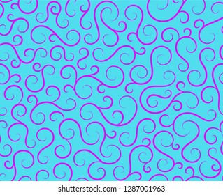 Line spiral abstract seamless pattern background.Curl ornament floral endless waves strokes.Sea aqua water swirl decoration texture.Vector for print or fabric textile.Cover for tile,flyleaf,wrapping.