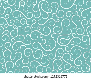 Line spiral abstract seamless pattern background.Curl ornament floral endless waves strokes.Sea aqua water swirl decoration texture.Vector for print or fabric textile.Cover for tile,flyleaf,wrapping.