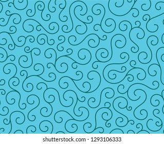 Line spiral abstract seamless pattern background.Curl ornament floral endless waves strokes.Sea aqua water swirl decoration texture.Vector for print or fabric textile.Cover for tile,flyleaf,wrapping.