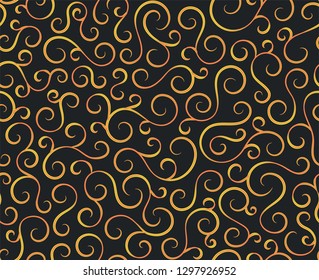 Line spiral abstract seamless pattern background.Curl ornament floral endless waves strokes.Sea aqua water swirl decoration texture.Vector for print or fabric textile.Cover for tile,flyleaf,wrapping
