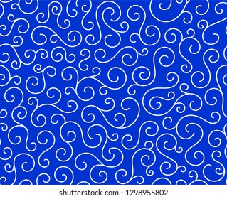 Line spiral abstract seamless pattern background.Curl ornament floral endless waves strokes.Sea aqua water swirl decoration texture.Vector for print or fabric textile.Cover for tile,flyleaf,wrapping.