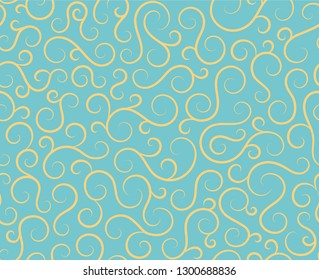 Line spiral abstract seamless pattern background.Curl ornament floral endless waves strokes.Sea aqua water swirl decoration texture.Vector for print or fabric textile.Cover for tile,flyleaf,wrapping.