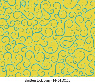 Line spiral abstract seamless pattern background.Curl ornament floral endless waves strokes.Sea aqua water swirl decoration texture.Vector for print or fabric textile.Cover for tile,flyleaf,wrapping
