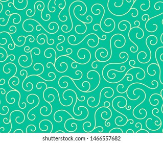 Line spiral abstract seamless pattern background.Curl ornament floral endless waves strokes.Sea aqua water swirl decoration texture.Vector for print or fabric textile.Cover for tile,flyleaf,wrapping