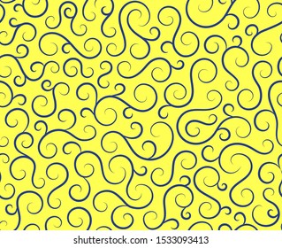 Line spiral abstract seamless pattern background.Curl ornament floral endless waves strokes.Sea aqua water swirl decoration texture.Vector for print or fabric textile.Cover for tile,flyleaf,wrapping
