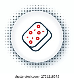 Línea de esponja con icono de burbujas aislado sobre fondo blanco. Botín de cesta para lavar platos. Logotipo del servicio de limpieza. Concepto de contorno colorido. Vector